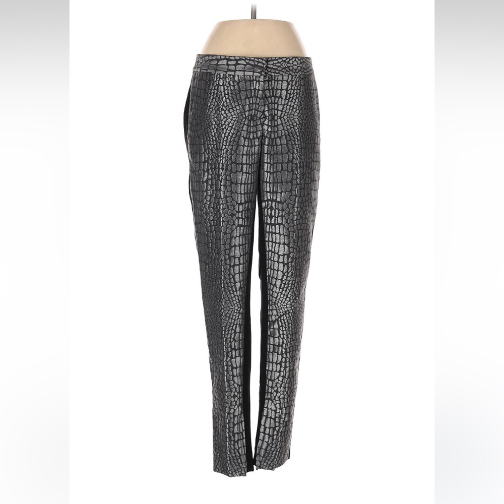 Diane von Furstenberg Croc Print Slim Leg Pants Black Gray Size 0